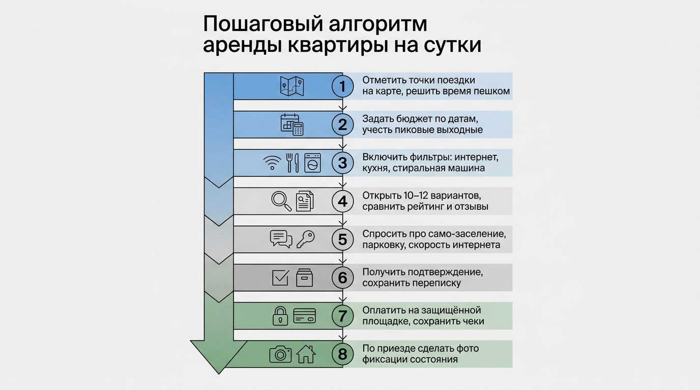 Как снять квартиру на сутки: пошаговый алгоритм без суеты